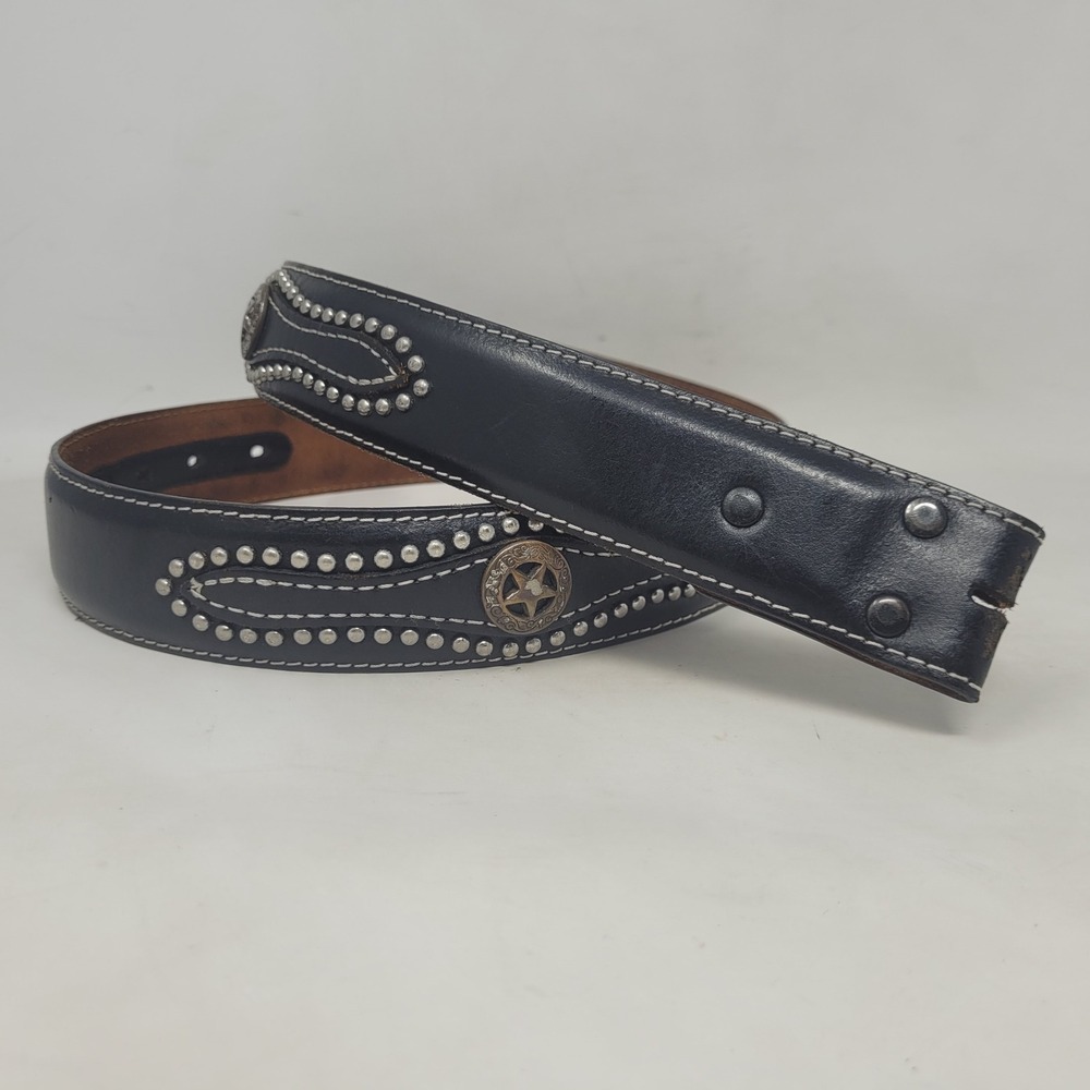 Nocona Belt 34 Black Leather Western Top Hand Studded Tab Star N2479201 Cowboy